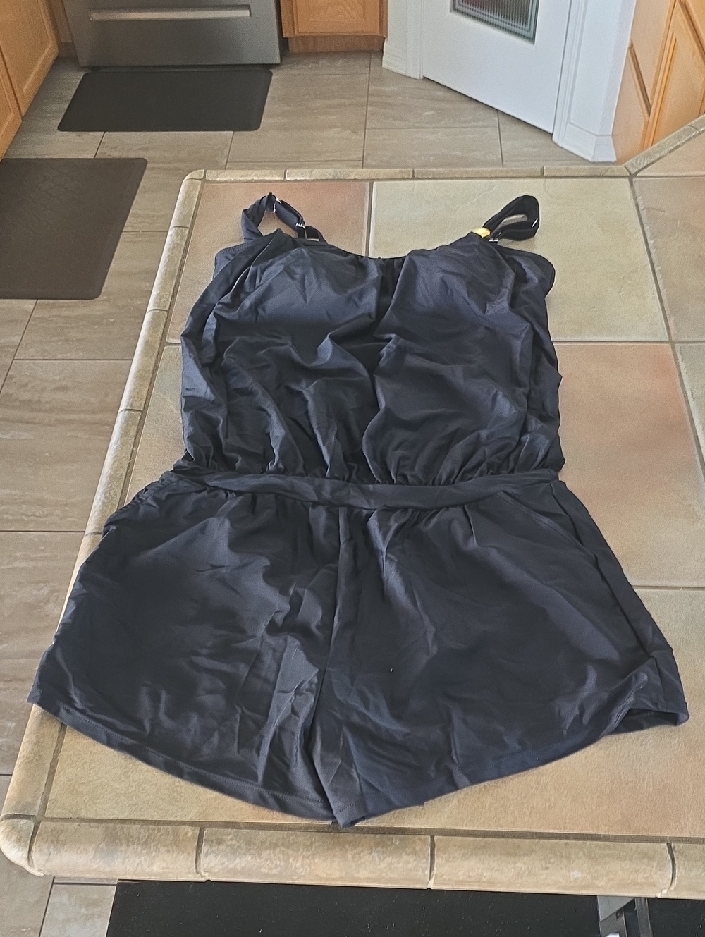 Black One-Piece Romper Swimsuit Sz Lg Nwt